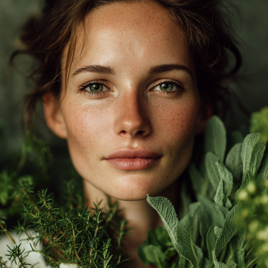 Спеціаліст європейської зовнішності середнього віку в білому халаті, усміхається, тримає натуральні засоби, професійний вигляд, реалістичний стиль