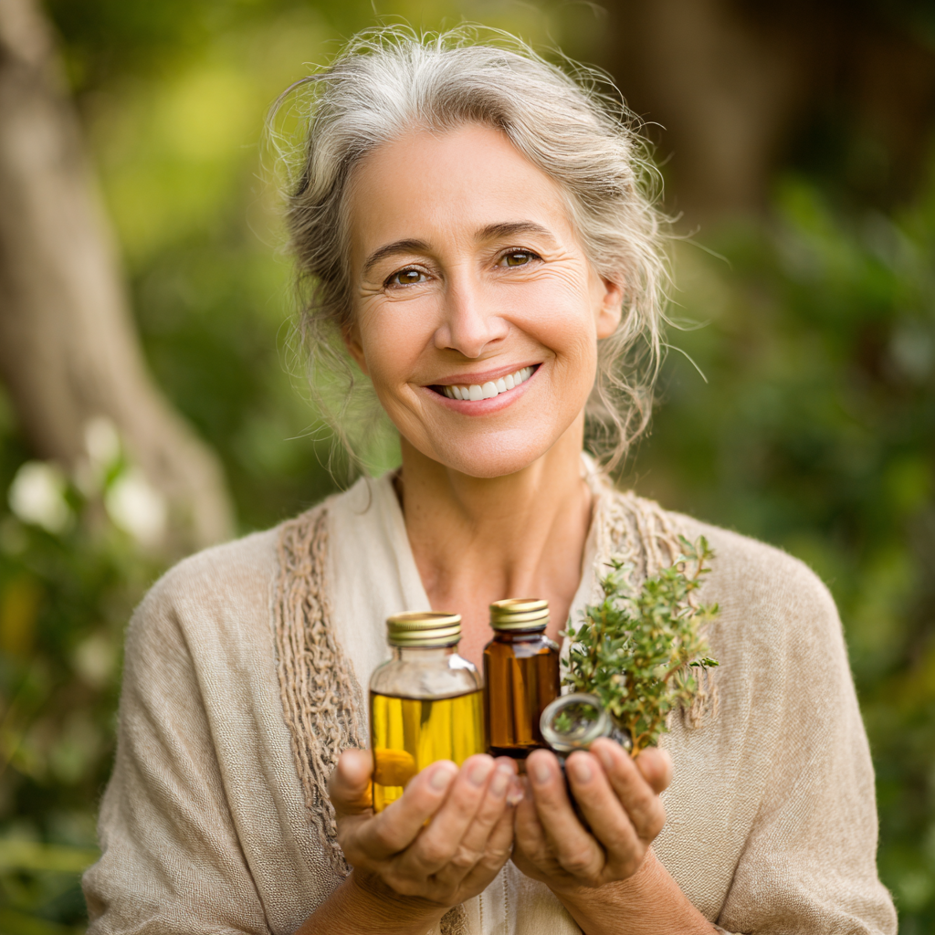 Красивий стіл з різноманітними свіжими органічними продуктами, овочами, фруктами, зеленню, європейська жінка готує здорову їжу на кухні, усміхається, реалістичний стиль